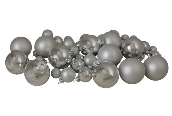 40-Piece Silver Glass Ball Christmas Ornament Set
