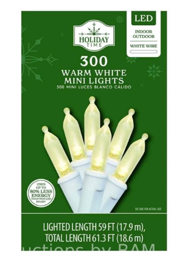 300-Count Warm White LED Mini Christmas Lights with White Wire, 61.3, Holiday Time