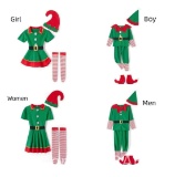 Four Pieces Christmas Family Cosplay Dress Elf Costume for Parents and Child with Hat Belt Socks