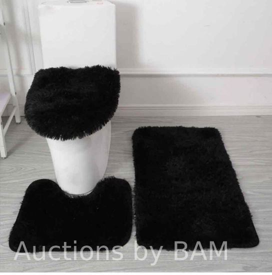 COFEST 3-piece Bathroom Carpet, Super Soft Non Slip Bathtub Carpet and Absorbent Bath Mat, Black