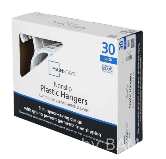 Mainstays Non-Slip Clothing Hangers, 30 Pack, White, Durable Plastic, TPE Strips
