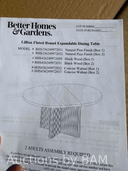 Better Homes & Gardens Lillian Fluted Round Expandable Dining Table, Walnut Finish (Box 1)