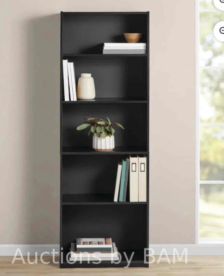 Mainstays 5-Shelf Bookcase with Adjustable Shelves, True Black Oak