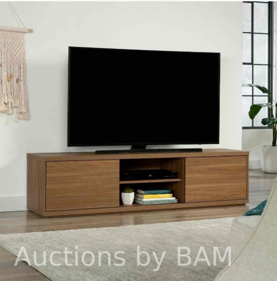 Mainstays Westley Sliding Door TV Stand for TVs up to 75?, Warm Walnut Finish