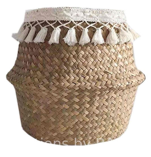 Tassel Macrame Woven Seagrass Belly Basket for Storage, Decoration, Laundry, Picnic, Plant Basin ...