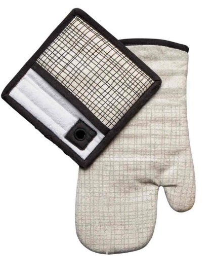 Thyme & Table Oven Mitt and Potholder, Cream & Black Crosshatch, 2 Pack Set