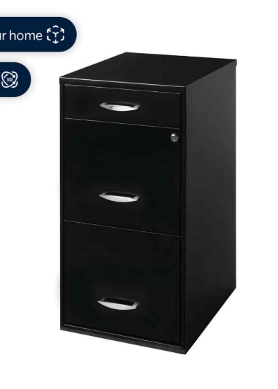 Space Solutions 3 Drawer Letter Width Vertical File Cabinet with Pencil Drawer, Black