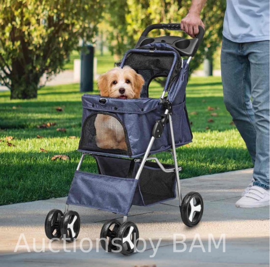 Dextrus 4 Wheel Foldable Dog Stroller with Storage Basket, Pet Stroller with 360? Rotation Wheel,...