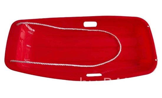 Red Snow Toboggan Sled with Tow Rope, Red Plastic, Winter Accessories