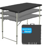 4 Foot Folding Table, Fold-in-Half Adjustable Height Camping Table, Indoor/Outdoor Essential