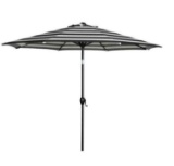 Mainstays 9 ft Black and White Cabana Stripe Round Market Patio Umbrella, Easy Crank