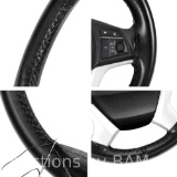 Black Genuine Leather Steering Wheel Cover Wrap Sew-on Kit for Car