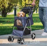 Dextrus 4 Wheel Foldable Dog Stroller with Storage Basket, Pet Stroller with 360? Rotation Wheel,...