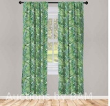 Ambesonne Leaf Curtains, Botanical Wild Palm Trees, Pair of 28x63, Green White