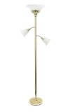 Elegant Designs Metal 3 Light Floor Lamp in Gold with White Shades