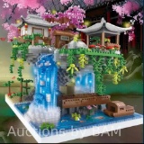 Creative Peach Blossom Pond Sakura Castle Tree House View Set City DIY Model Building Blocks Bricks