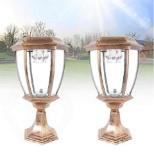 2pcs Pair Outdoor Yard Light LED Solar Power Lantern Landscape Pillar Post Lamp