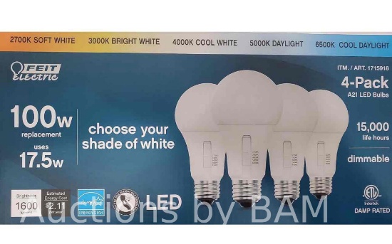 Feit Electric White 100 Watts LED Dimmable Bulb 4-Pack