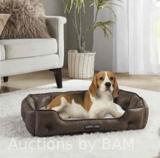 Kirkland Signature Tufted Cuddler Pet Bed, Brown Faux Leather
