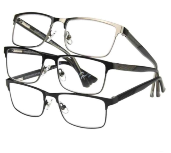 Design Optics by Foster Grant Kyle Full Metal Square Reading Glasses 3-pack +1.25