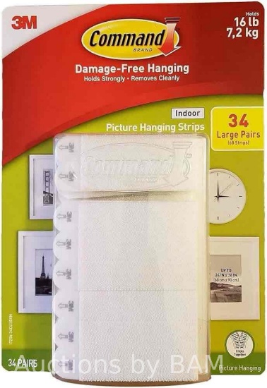3M Command Indoor Picture Hanging Strips 34 Large Pairs 68 in Total