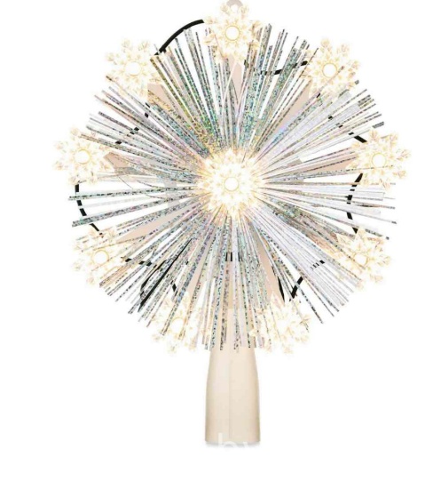 9-Point White Tinsel Star LED Christmas Tree Topper, 7, by Holiday Time