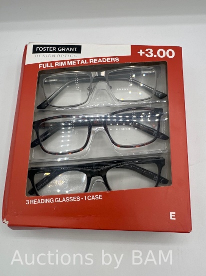 Design Optics by Foster Grant Kyne Full Metal Square Reading Glasses, 3-pack +3.00