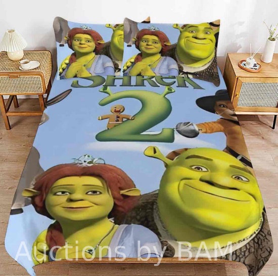 Shrek Theme 3Pcs Comforter Bedding Set Soft Graphic Bedding Colorful Sets with 2 Pillowcases 79x90