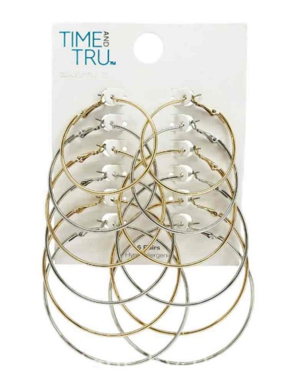 Time and Tru Womens Gold Tone Graduated Wire Hoop Earring Set, 6-Piece