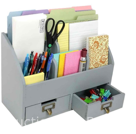 Excello Global Products Rustic Wood Office Desk Organizer - Gray - EGP-HD-0430