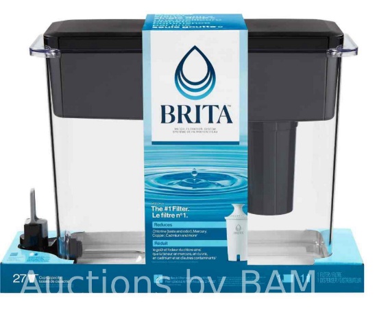 Brita Extra Large Ultramax 27 Cup Black Filtered Water Dispenser with 1 Standard Filter