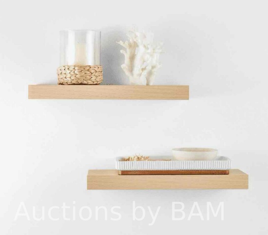 Mainstays Natural 16.5 Wood Floating Shelves, Set of 2