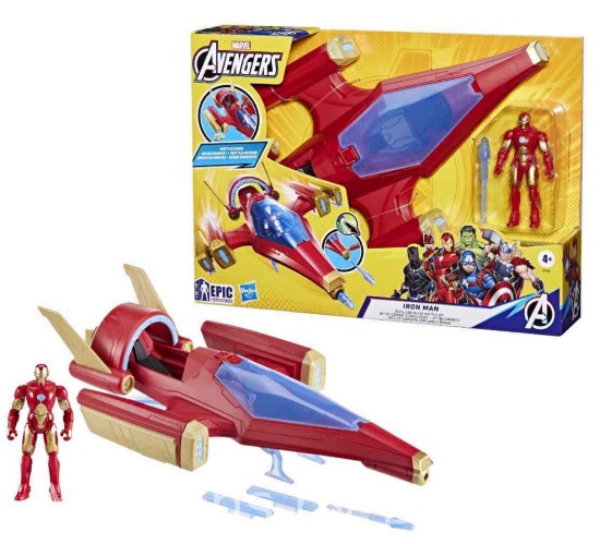 Avengers Epic Hero Series Iron Man Repulsor Blast Battle Jet Action Figure & Vehicle (4)