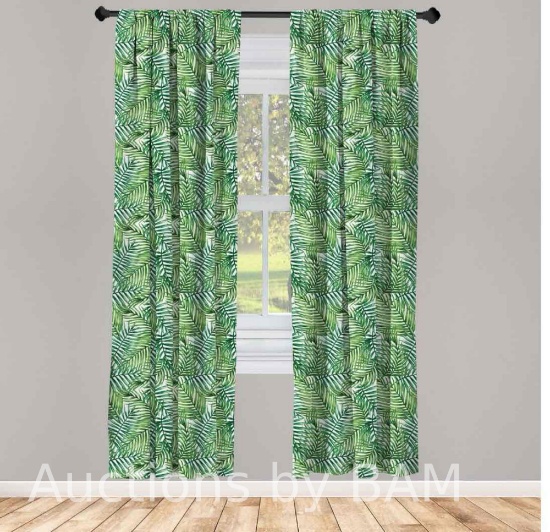 Ambesonne Leaf Curtains, Botanical Wild Palm Trees, Pair of 28x63, Green White