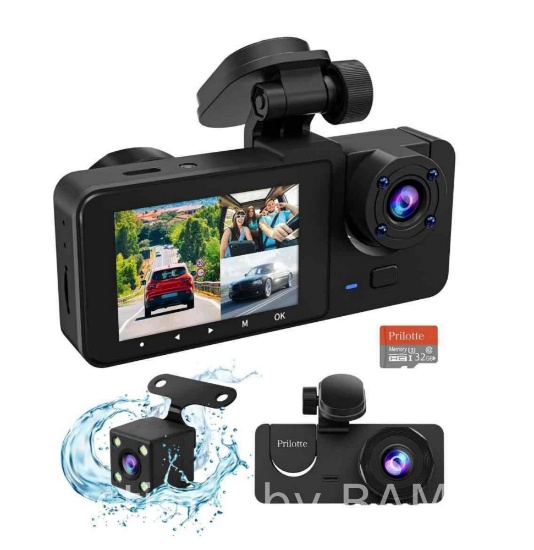 WuKeTin Dash Cam for Car, 1080P 3 Channel Front & Rear Inside Dash Camera, Super Night Vision,