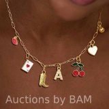 Charm Necklace-14K Gold Plated Charm Necklace Bow Cross Butterfly Cat Heart Cherry Poker Boots