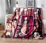 Kawaii Flannel Blanket Demon Slayer Throw Blankets Comic Cartoon Small 30x40 inches