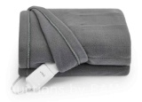 Sunbeam Throw Grey Fleece, 4 Heat Settings, 4-Hour Auto Shut-Off, Electric Heated Blanket, 50 x 60