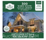 300-Count Warm White LED Icicle Christmas Lights with White Wire, 19, Holiday Time
