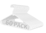 HOUSE DAY Plastic Hangers 60pack Durable White Clothes Hangers Lightweight Adult Space Saving Han...