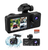 WuKeTin Dash Cam for Car, 1080P 3 Channel Front & Rear Inside Dash Camera, Super Night Vision,