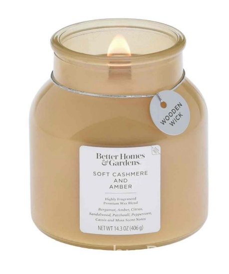 Better Homes & Gardens Soft Cashmere Amber Scented Wooden Wick 14.3oz Jar Candle