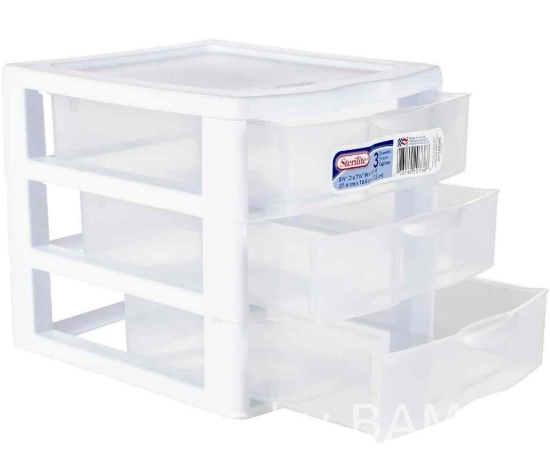 Sterilite Small 3 Drawer Desktop Unit, Plastic, White