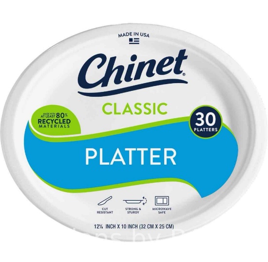 Chinet Classic Premium Disposable Paper Platters, White, 12 x 10, 30 Count
