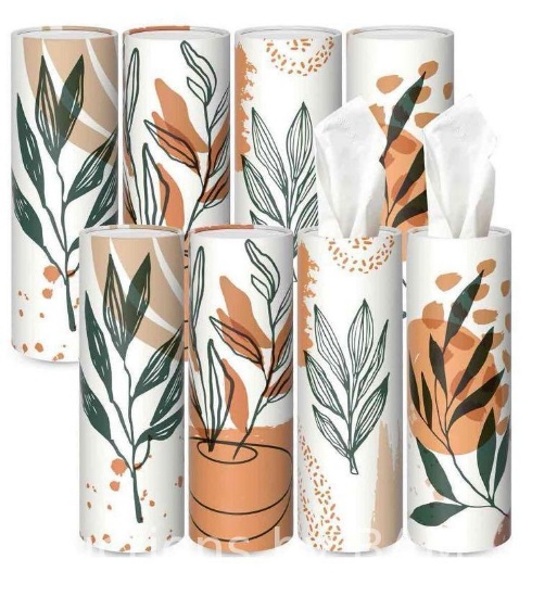 Armscye 8 Pcs Boho Round Car Tissue Box Cylinder, Facial Tissues Box Holder With 3-ply Facial Tis...