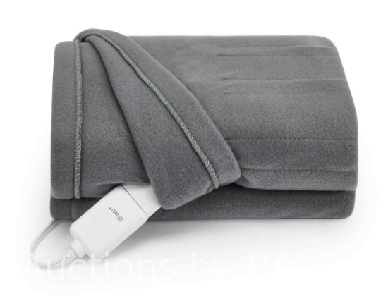 Sunbeam Throw Grey Fleece, 4 Heat Settings, 4-Hour Auto Shut-Off, Electric Heated Blanket, 50 x 60