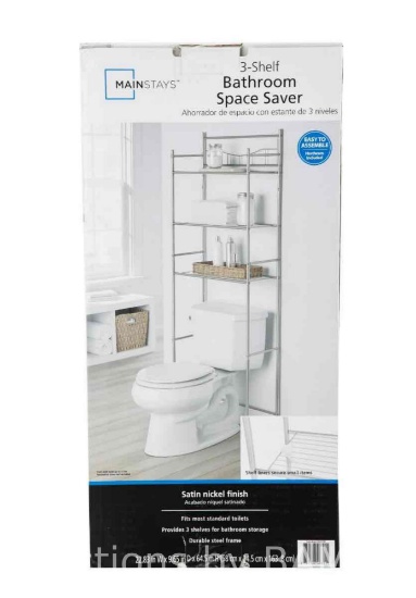 Mainstays 3-Shelf Over the Toilet Steel Storage Shelf Unit, Satin Nickel, Holds up to 30 lb Capac...