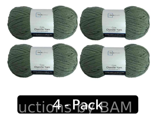 Mainstays Cozy Chenille, Bulky, 100% Polyester, Yarn, Smoke Green, 220 yd, Pack of 4