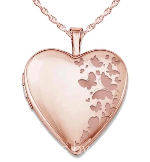 Personalized Rose Gold Butterflies Heart Photo Locket Necklace for Women - 3/4 inch x 3/4 inch, R...