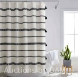 Better Homes & Gardens Boho Chic Shower Curtain, off-white/Rich Black, BCI Cotton, 72 x 72, Adult